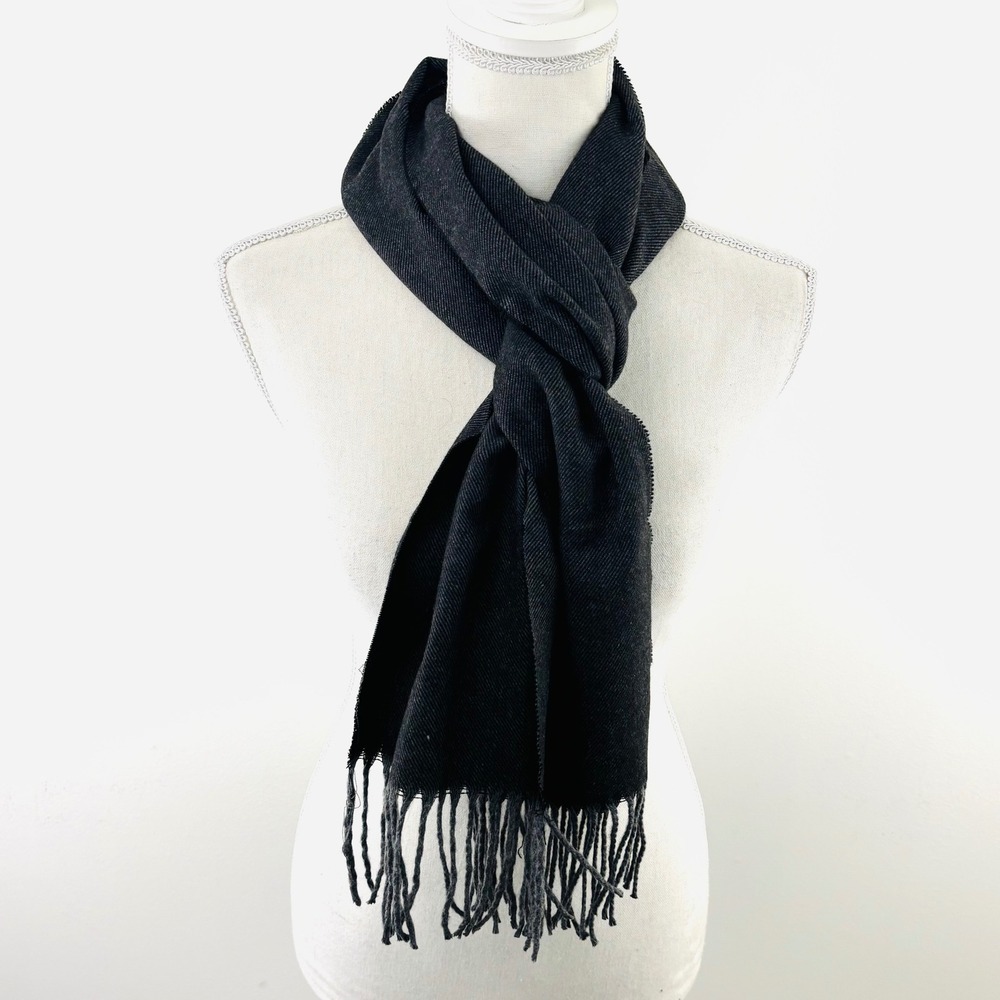 Koln Fashions 100% Cashmere Scarf Charcoal Gray Hand Tailored Fringe Wrap